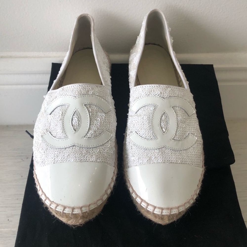 Chanel White Sequin Espadrilles - Size 38